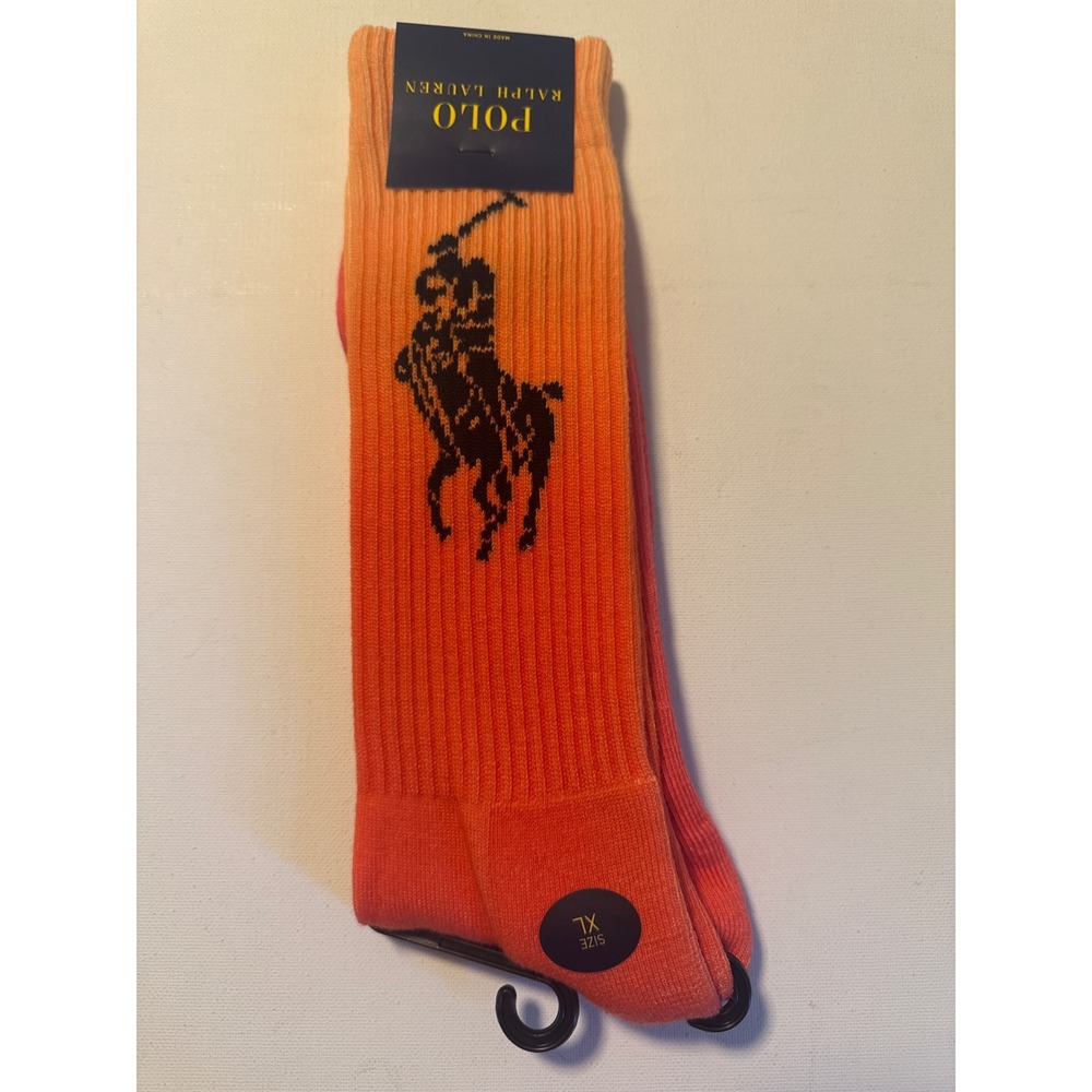 Polo Ralph Lauren Men's Long Orange Ombré Socks XL Large Logo New